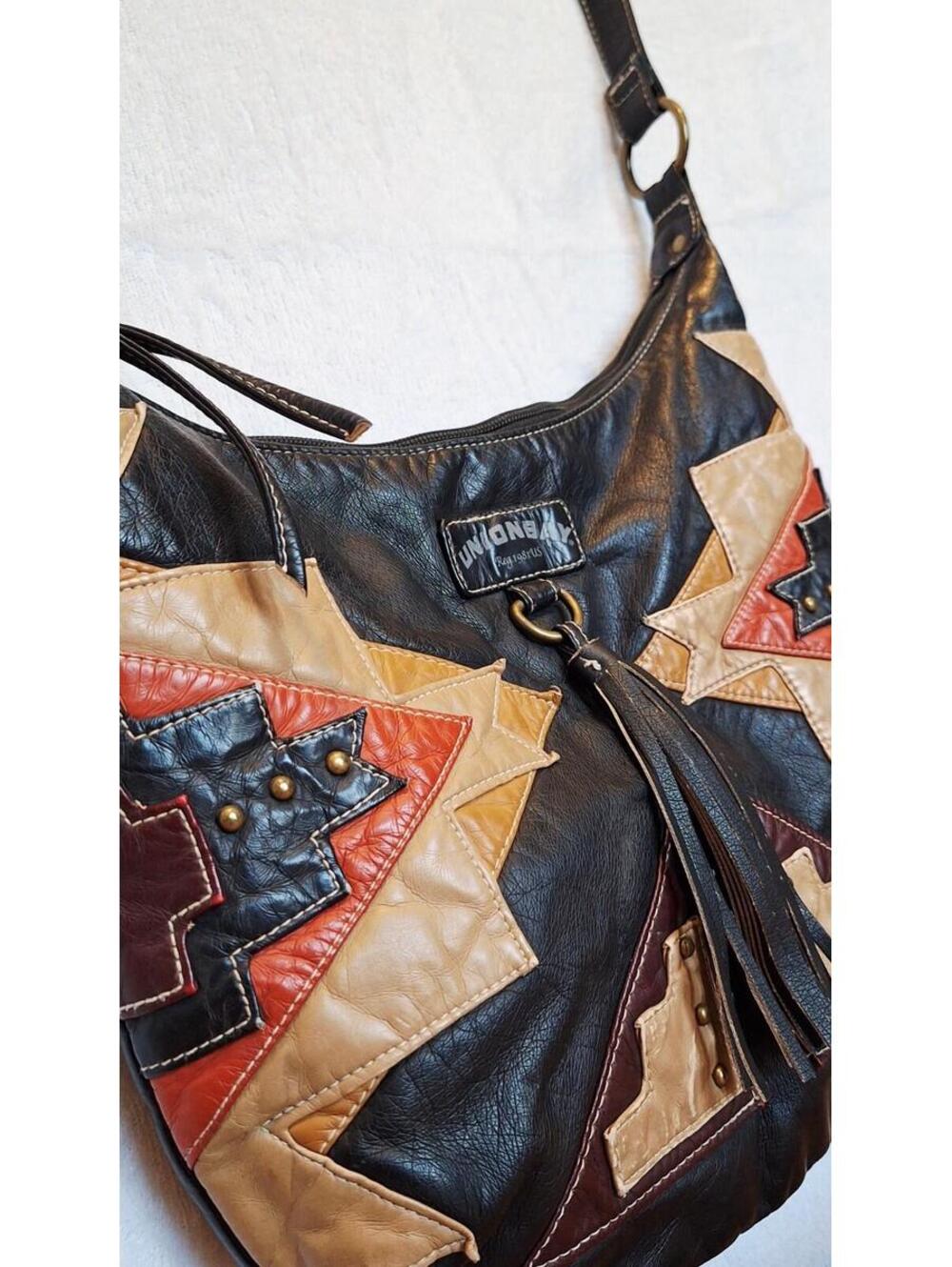 UNIONBAY VTG Y2K Southwestern Patchwork Hobo Bag Boho Tassel Large Purse - NWOT - Picture 9 of 12